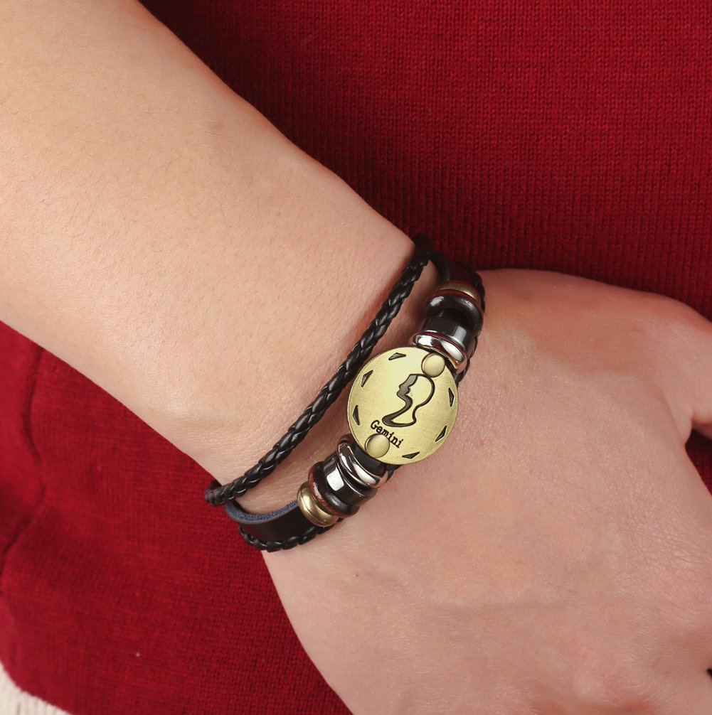 Hamoery Punk Alloy Leather Bracelet For Women Constellation Braided Rope Bracelet Bangle Wristband(Gemini)