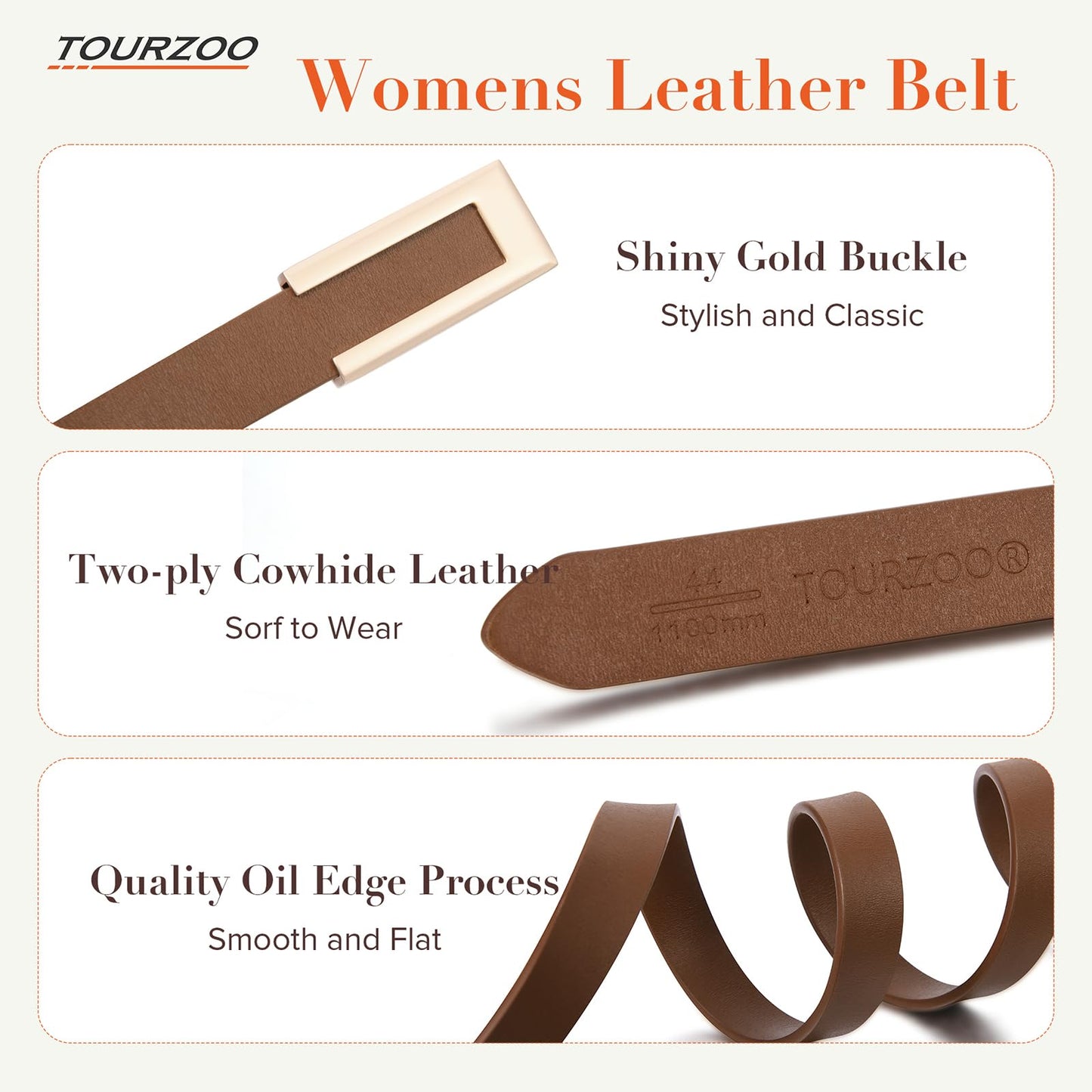 TOURZOO Genuine Leather Belts for Women Skinny Waist Belt for Dresses Jeans Pants with Gold Buckle