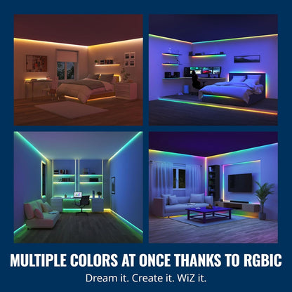 WiZ Connected 16.4 ft LED Light Strip For Your Smart Home - Flowing Multicolor LED, Color-Changing, Cuttable - Voice/App Control - Works with Google Home, Alexa and HomeKit