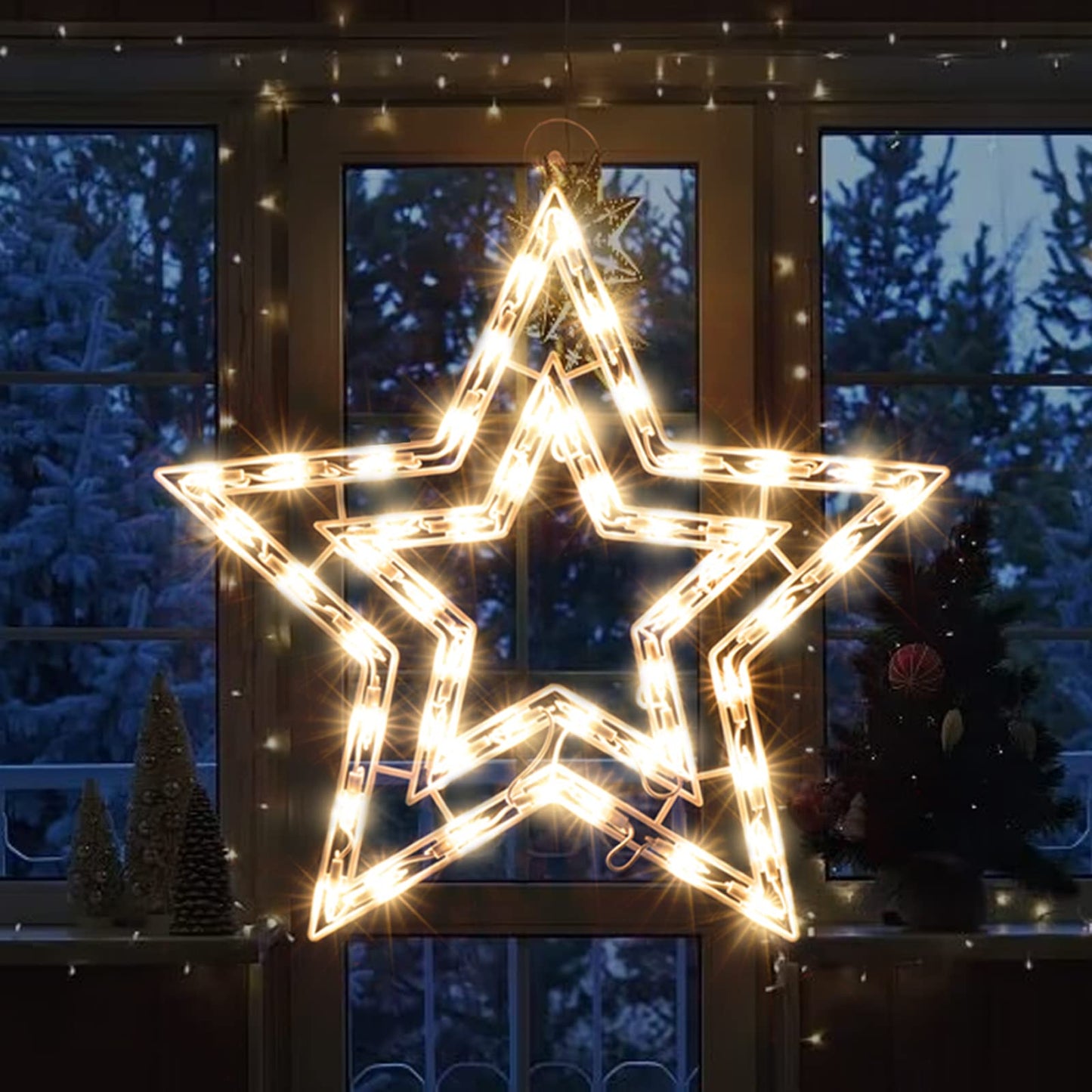 XMASLAND 14 Inch Christmas Window Silhouette Lights Decorations, 50L Christmas Sculpture,Including:Starx1