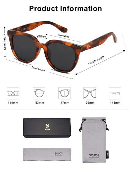 SOJOS Trendy Cat Eye Round Polarized Sunglasses for Women Fashion UV Protection Sunnies Sunglasses SJ2175