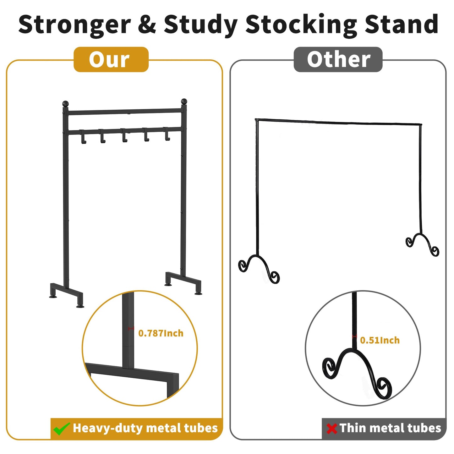 GloTika Christmas Stocking Holder Stand with 6 Hook, Heavy Duty Freestanding Christmas Stocking Hanger, Metal Holiday Decor Hanger Display for Home, Floor, Living Room