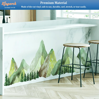 Large Mountain Wall Decals, Green Pine Tree Peel and Stick Vinyl Wall Stickers & Murals, Removable Home Room Wall Decor for Bedroom Living Room Bedroom Classroom Office Nursery