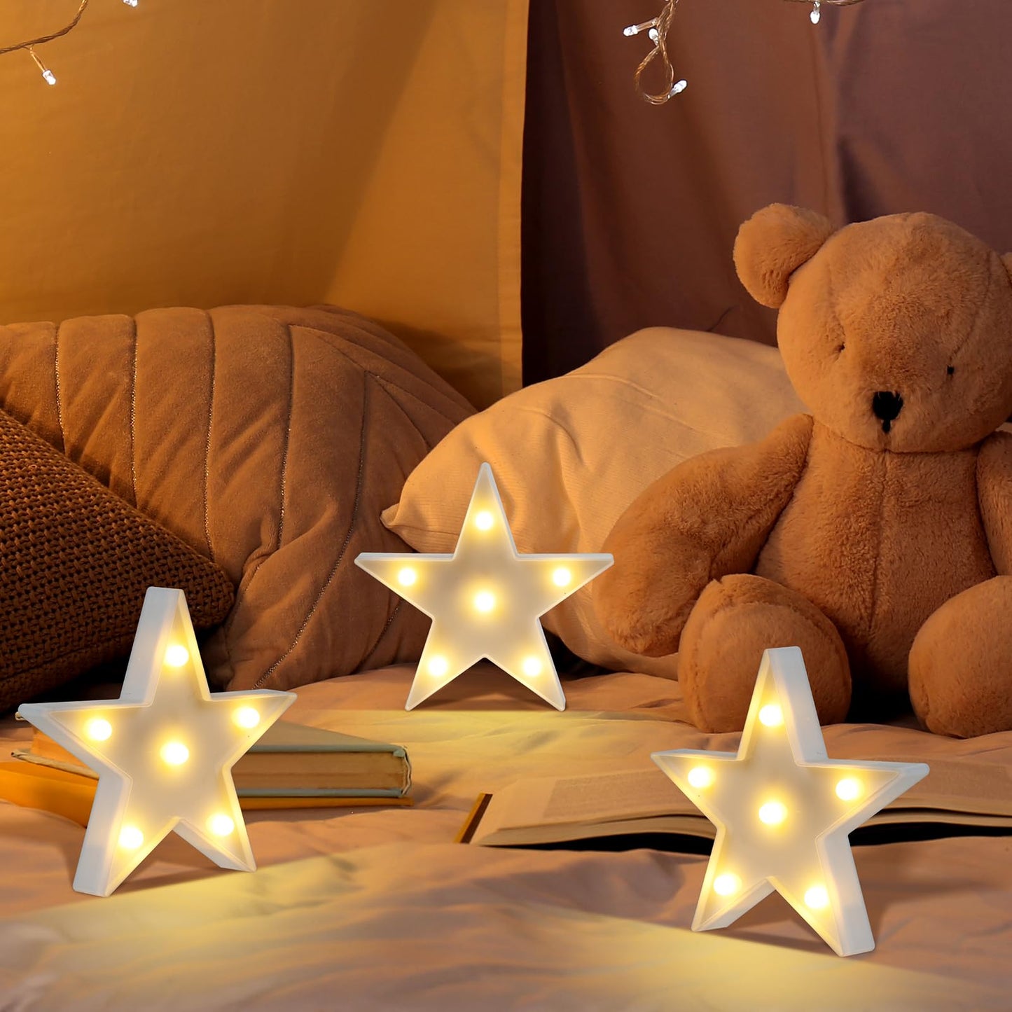 6 Pcs LED Stars Night Light Can Be Hung On The Wall Kids Room Room Light, Suitable for Birthday Party Holiday Decoration Baby Room Nursery Decoration (White Star-6pcs)