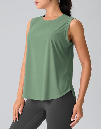 SANTINY Women's Sleeveless Workout Tops Breathable Lightweight Active Tennis Yoga Shirts Athletic Running Tank Tops for Women (Grey Sage_S)