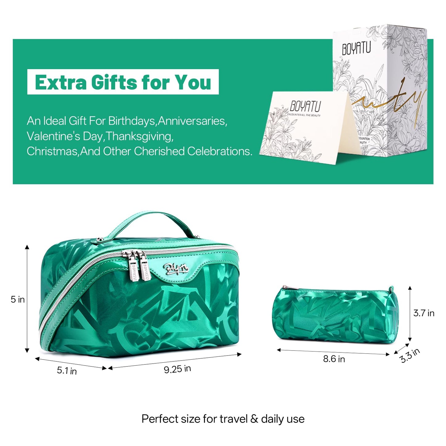 BOYATU Travel Makeup Bag for Women: Y2K Aesthetic Personalized Glossy 3 Pcs Set Cosmetic Organizer Bag - Trendy Statement Toiletry Pouches for Forward Women - Stand Out at Festivals & Trips(A-1-Green)