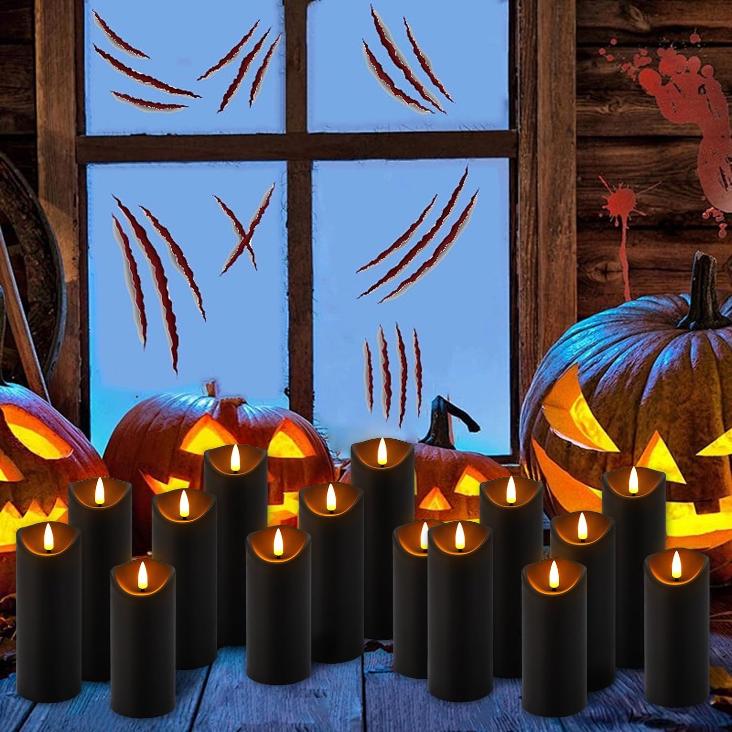fclayvts Realistic Flameless LED Candle Black Set of 24, Battery Operated with Remote Control, 3D Flame Pillar Timer Funtion Melted Top Safe,Perfect for Indoor/Outdoor Decor,Wedding,BBQ and Gift
