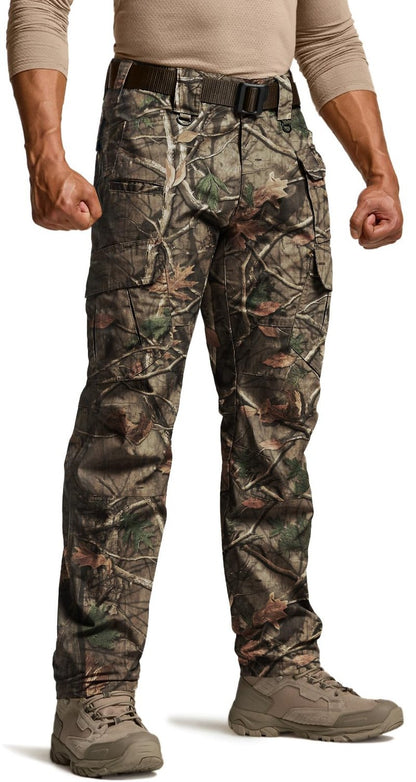 CQR Men's Tactical Pants, Water Resistant Ripstop Cargo Pants, Lightweight EDC Work Hiking Pants, Outdoor Apparel, Duratex Mag Pocket Print Hunting Camo, 30W x 30L