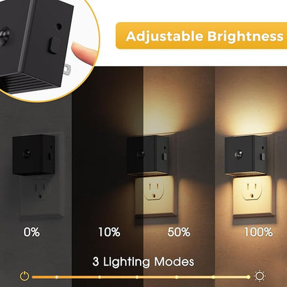 L LOHAS LED Motion Sensor Night Light,[4-Pack] Plug in Night Light with Dusk to Dawn Sensor,Brightness Adjustable,3000K Soft White Nightlight for Bathroom Hallway Kitchen
