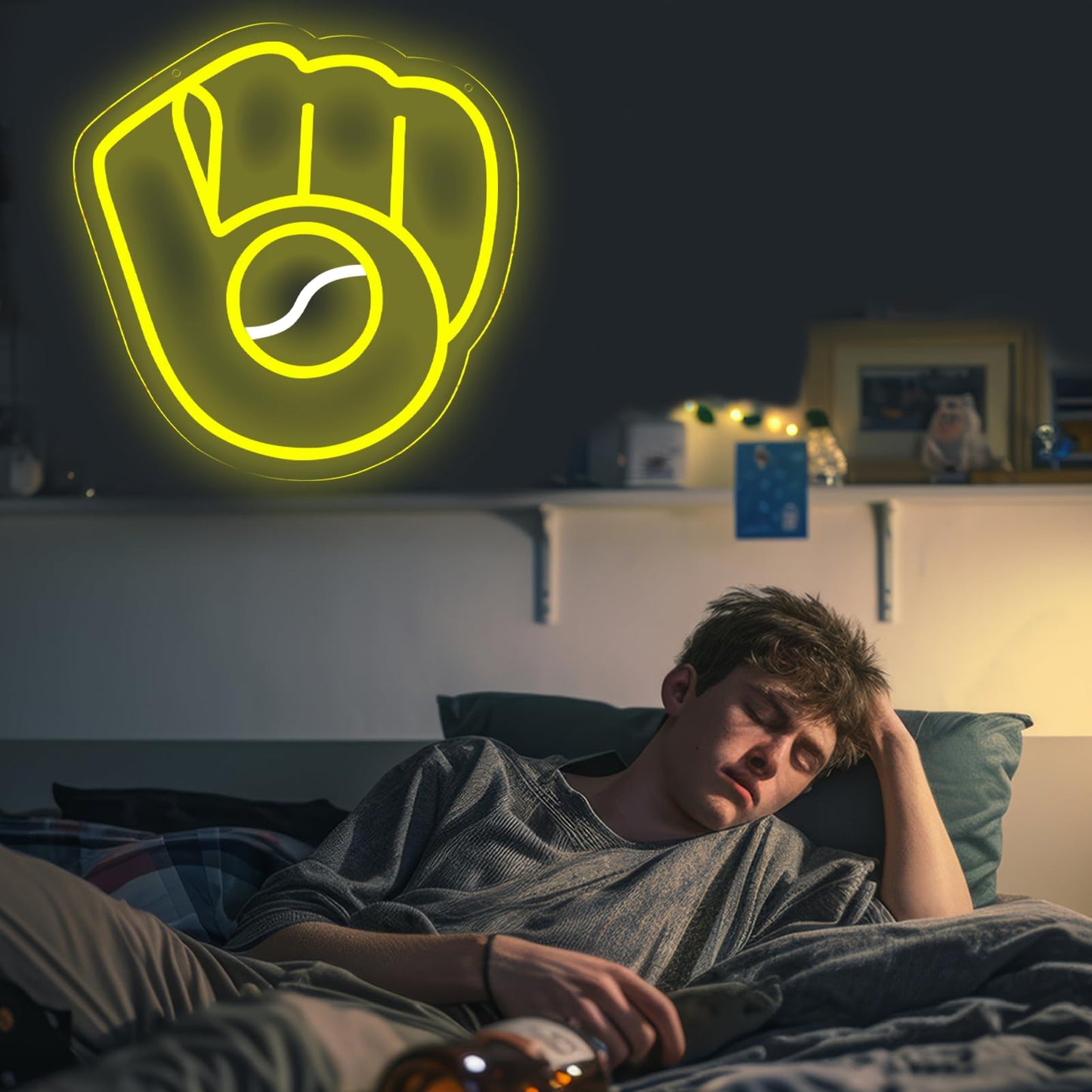 Balanar LED Baseball Neon Sign, Yellow and White Neon Light, 12.4 x 12.2 Inch, 5V Dimmable, Perfect for Christmas and Birthday Gifts