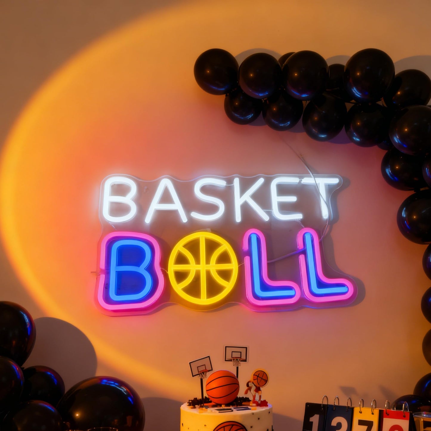 Basketball Neon Sign - USB Powered Dimmable Decorative Neon Light for Bedroom Game Room Man Cave Gym Wall Table Decor Sports Theme Party Decorations 15.7 x 9.4 In