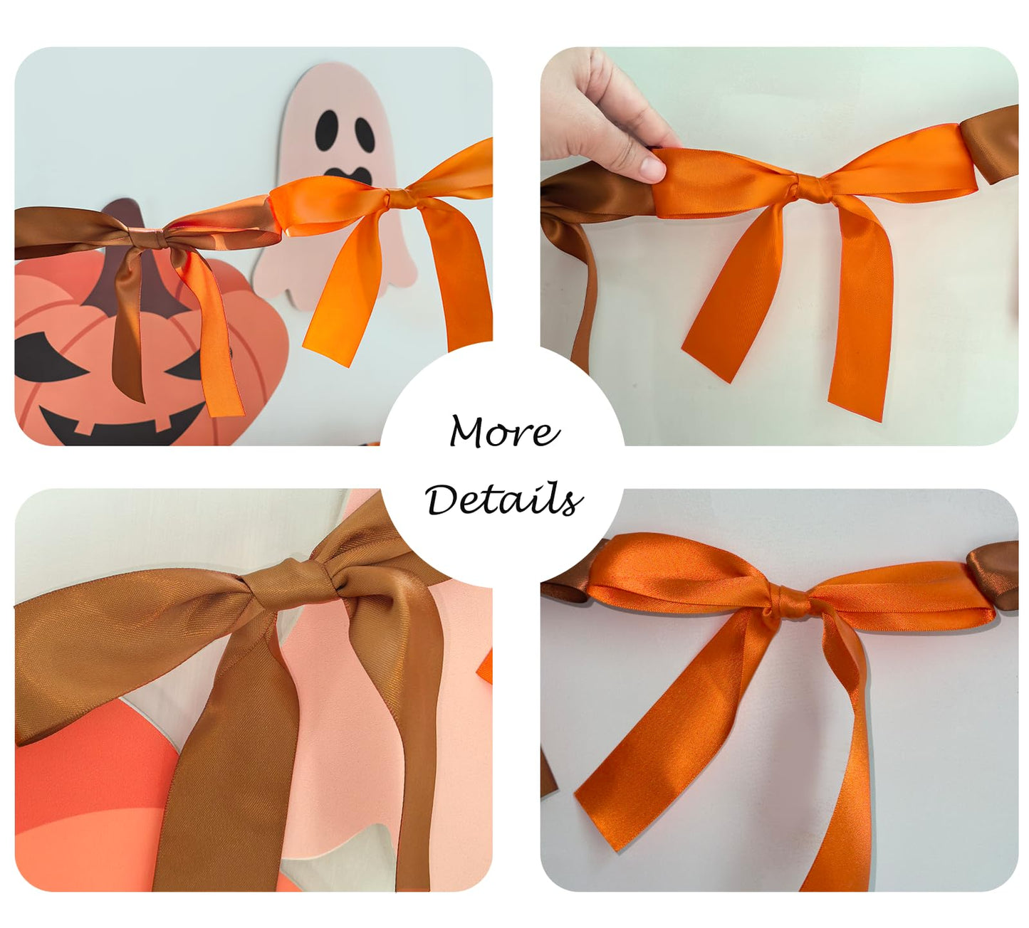 Eanjia Fall Bow Knot Garland | 6ft Linking Satin Bow Banner with 3ft Extend Ribbon for Thanksgiving Party, Autumn Banners Signs, Brown Bed Decor (Orange & Brown, 6ft)