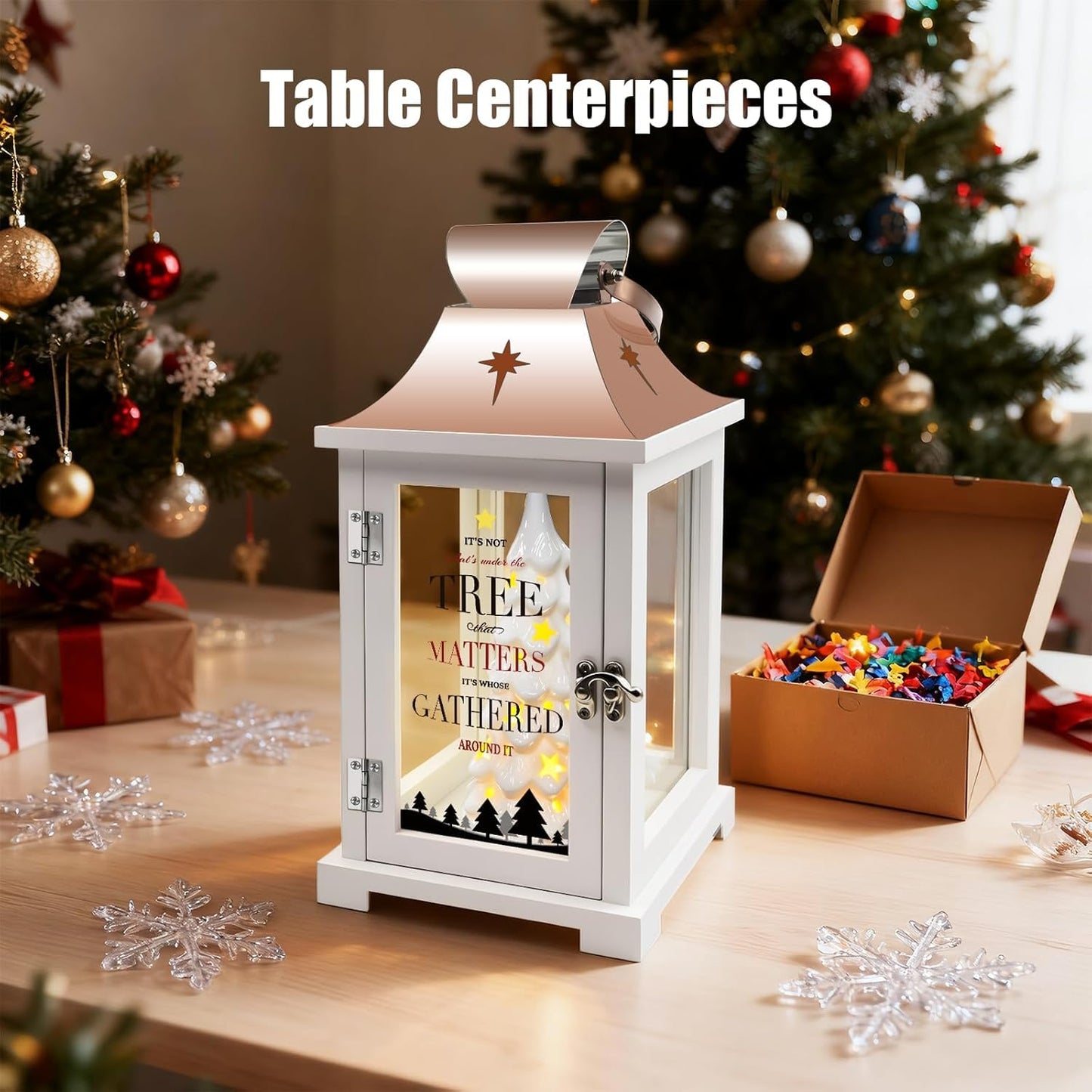 ResWRLD Ceramic Christmas Tree That Light up for Table Centerpieces, 15.1" Tall Lantern Indoor Party Decor, Hanging Candle Lantern for Home, Holidays Tabletop Décor Gift, Xmas Tree Figurine