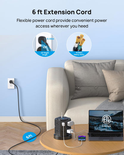 TROND Tower Surge Protector Power Strip with 14 Widely Spaced Outlets, 4 USB Ports(2 USB C), 2100J Surge Protection, 6 Feet Extension Cord with Multiple Outlets, Office Desk Supplies, Dorm Essentials