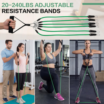 Glimin 12 Pcs Resistance Bands Set, Weight Stretch Exercise Workout Bands, Latex Elastic Straps for Men Women Working Out, Strength Training, Home Fitness(Green,20 Lbs)