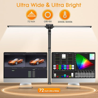 Syrinx LED Desk Lamp with Clamp, Double Head Desk Lamps for Home Office with Gesture Sensor Switch and Touch Control, 24W Eye-Caring Architect Desk Lamp with 25 Light Modes Adjustable Desk Light