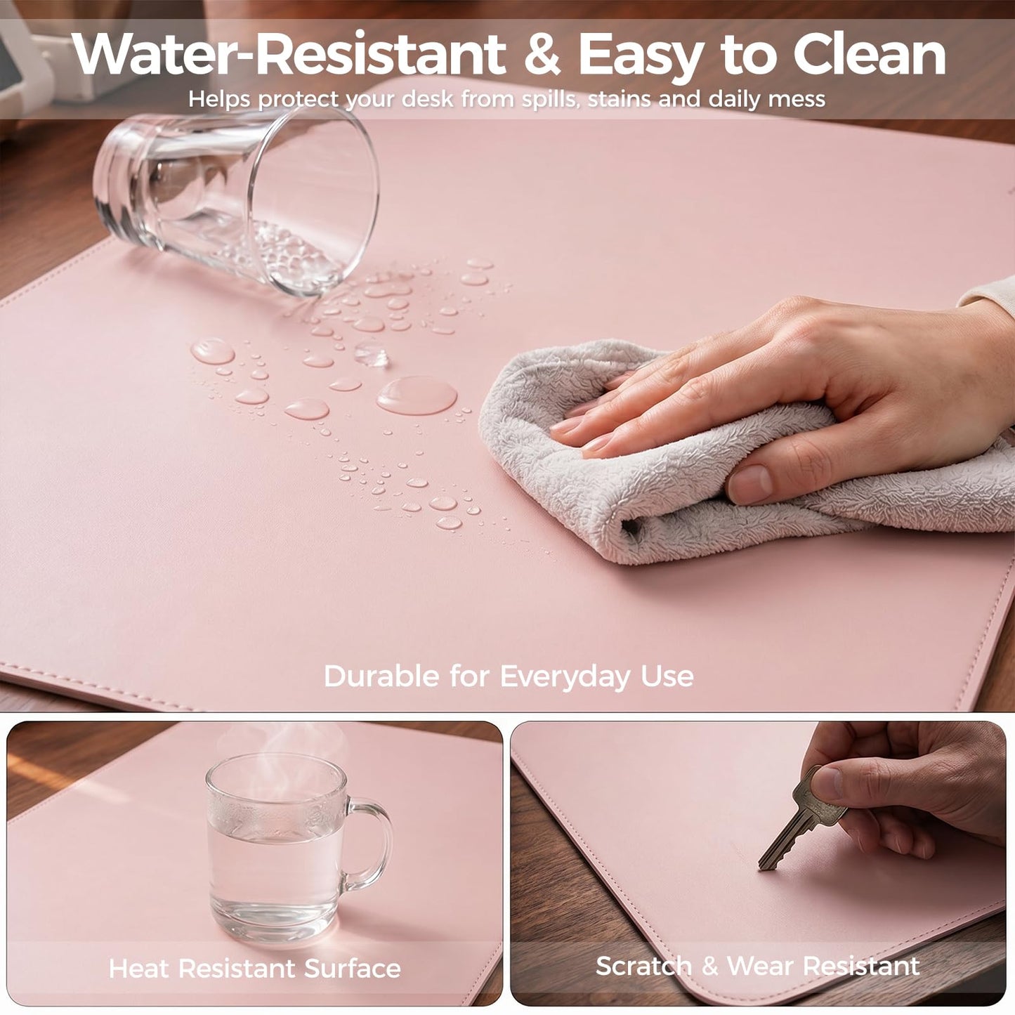PROMATTOO Large Desk Pad Non-Slip Desk Mat Protector for Keyboard Mouse Waterproof Vegan Leather Surface Faux Leather Laptop Mat Smooth Mouse Pad Premium Gift Tube Sakura Pink 47" x 17"
