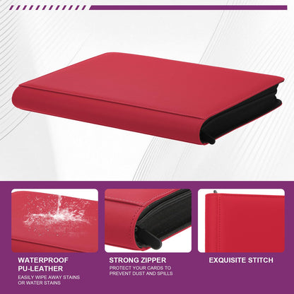 Toploader Binder,Trading Card Binder Storage Hold up 288 Cards 9-Pocket Top Loader Binder with Sleeves for 3"x4" Rigid Toploaders Hard Cases (9Oxblood Red)
