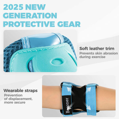 BOSONER Kids/Youth Knee Pad Elbow Pads Guards Protective Gear Set for Roller Skates Cycling BMX Bike Skateboard Inline Skatings Scooter Riding Sports Light Blue Medium(9-15 Years)