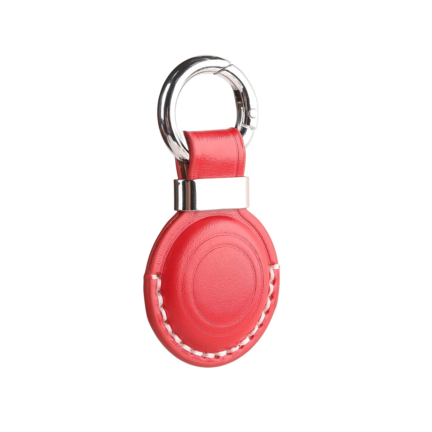 LQU Genuine Leather Keychain Holder Compatible with Airtag, Secure Air Tag Keychain Holder Case Cover Key Chain Ring Accessories for Air Tag - Red V2.0