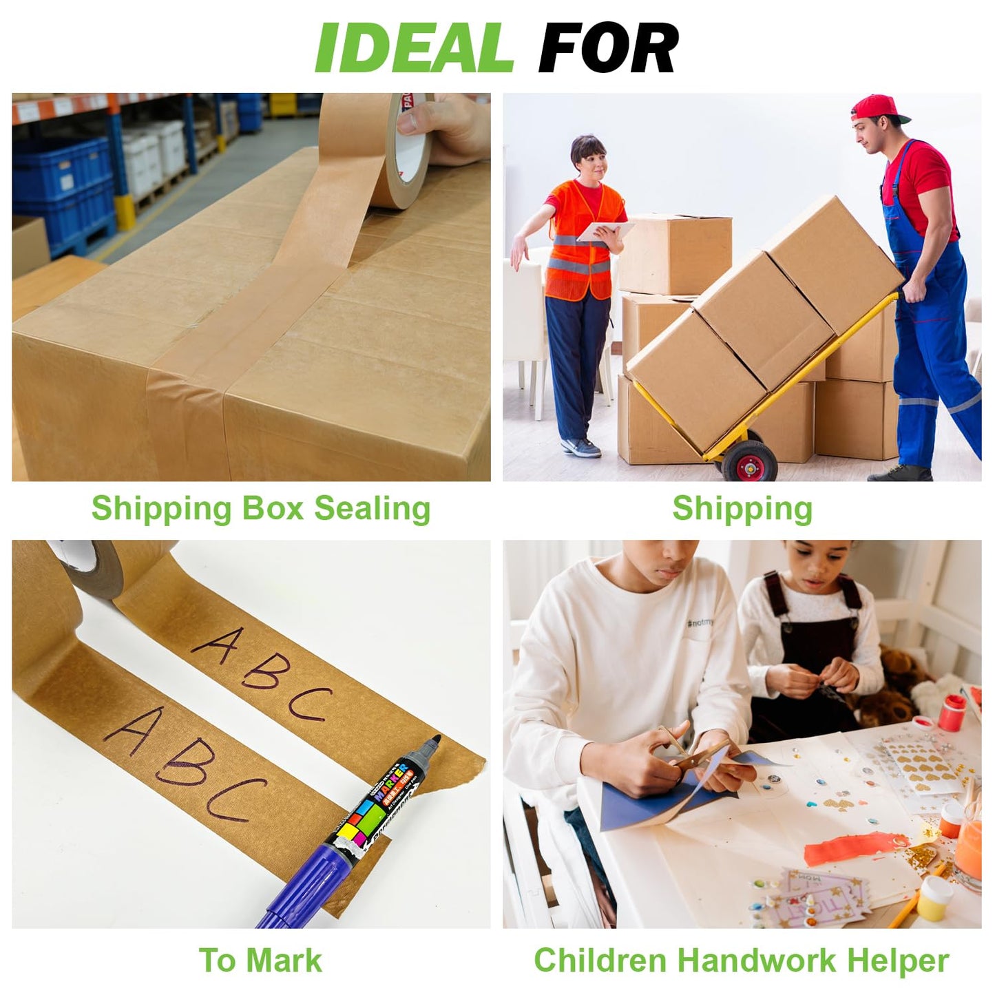 STIKPACK 6 Rolls, Heavy Duty Kraft Paper Tape, 50mm x 50m, Self-Adhesive and Easy to Tear,Eco-Friendly and Biodegradable, Writable,Uncoated, No Noise Paper Packaging Tape for Masking, Sealing,Packing