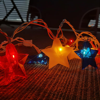 Romasaty 12FT Red White Blue Star String Lights, 4th of July Decorations Lights with 20 LED Star Lights, Plug in Patriotic Lights for Indoor Outdoor Independence Day Memorial Party Home Patio Decor