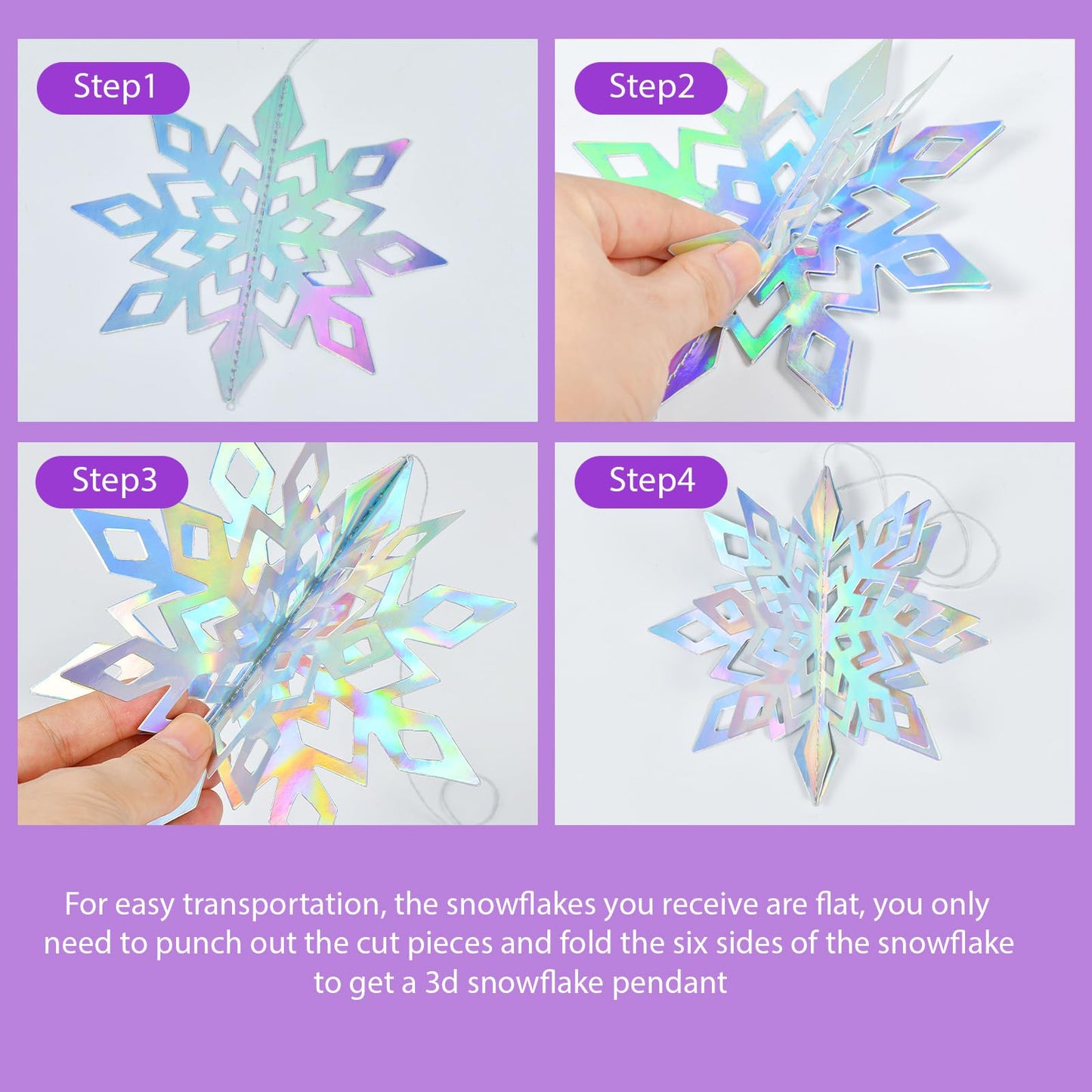 Iridescent Holographic Party Decorations, 29Pcs, Rainbow Swirl Streamers, Snowflake Garland, Christmas Tree Decor, Winter Wonderland Weddings, Disco Parties, Holiday Gatherings (29-Piece/Rainbow)