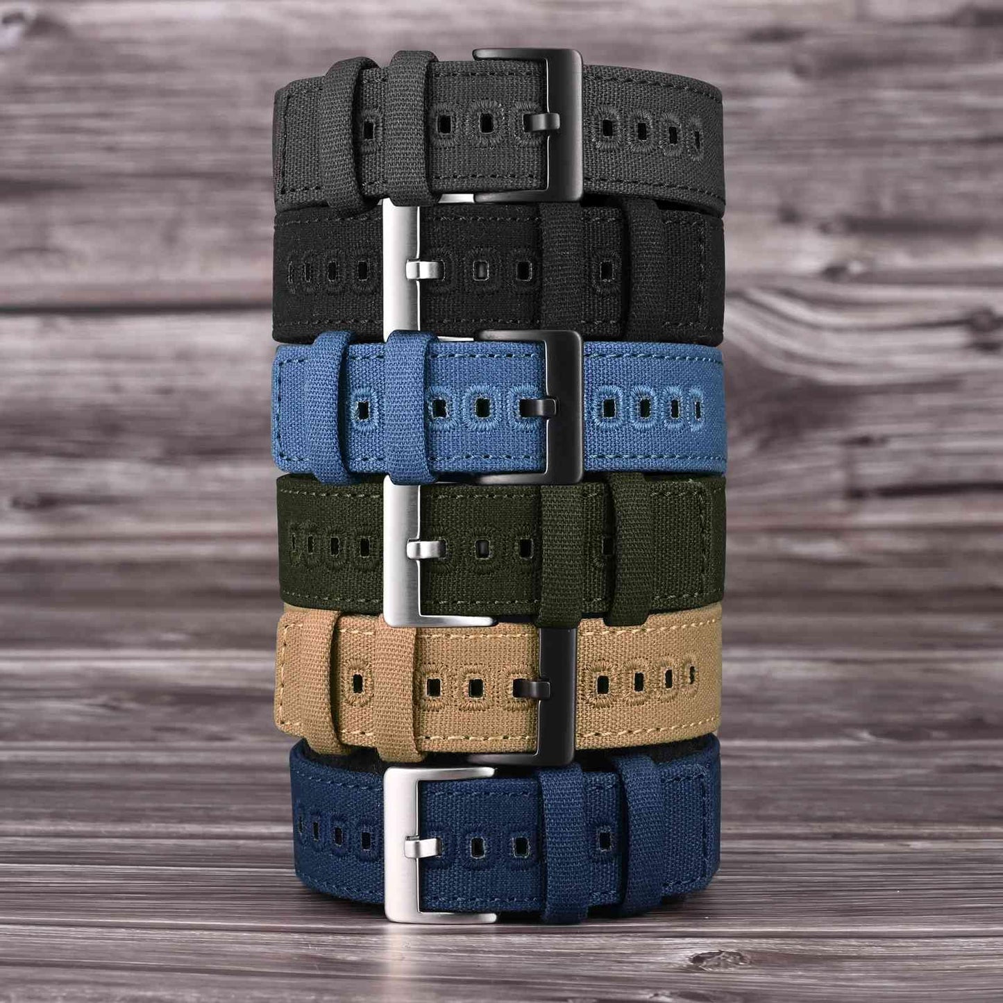 WOCCI 18mm Watch Band, Canvas Fabric, Quick Release, Replacement Strap, Black Buckle (Army Green)