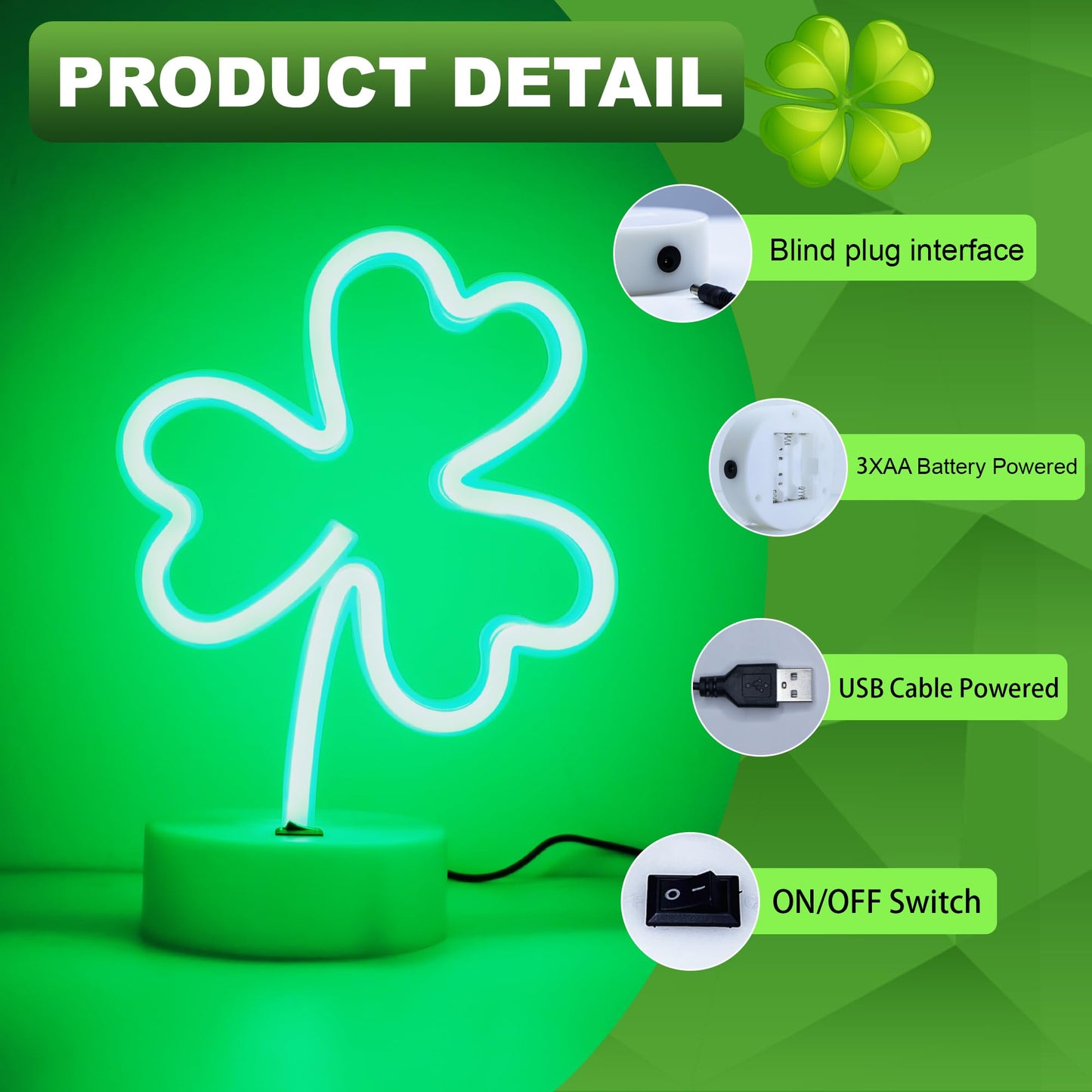 Clover Neon Signs Lights - Green Neon Signs Lights USB/Battery Powered Led Lucky Desktop Decor for Wedding Birthday Party Bedroom Shop Bar Christmas Gift Shop St Patricks Day Decor