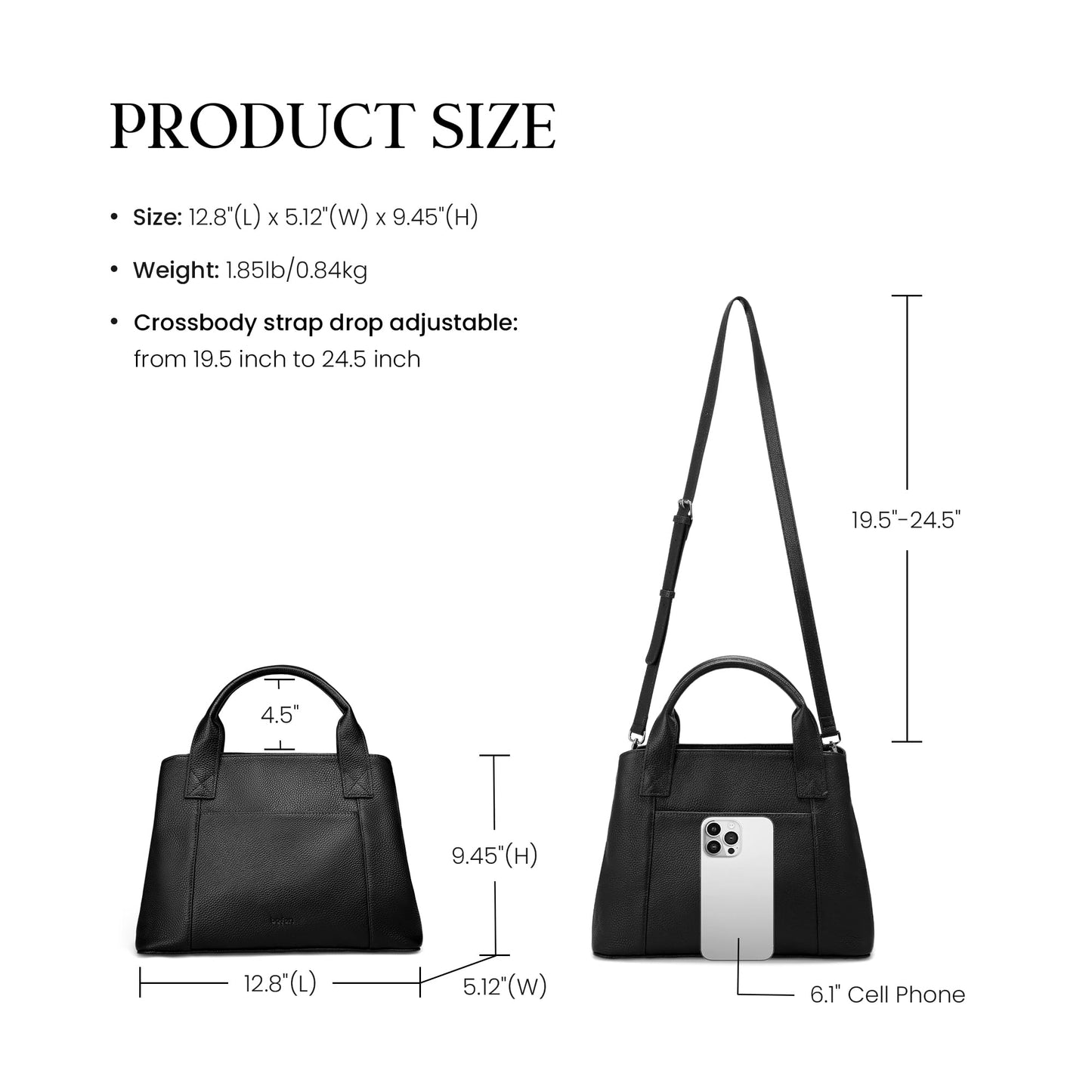 befen Black Leather Tote Bag for Women Trendy, Womens Top Handle Purse Crossbody Shoulder Handbags for Work, Travel, Office, Outdoor