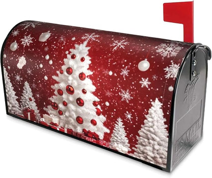Festive Magnetic Mailbox Cover Red Christmas Tree Pattern Outdoor Mailbox Protector Holiday Seasonal Decorative Garden Yard Home Standard Size 21 x 18 Inch
