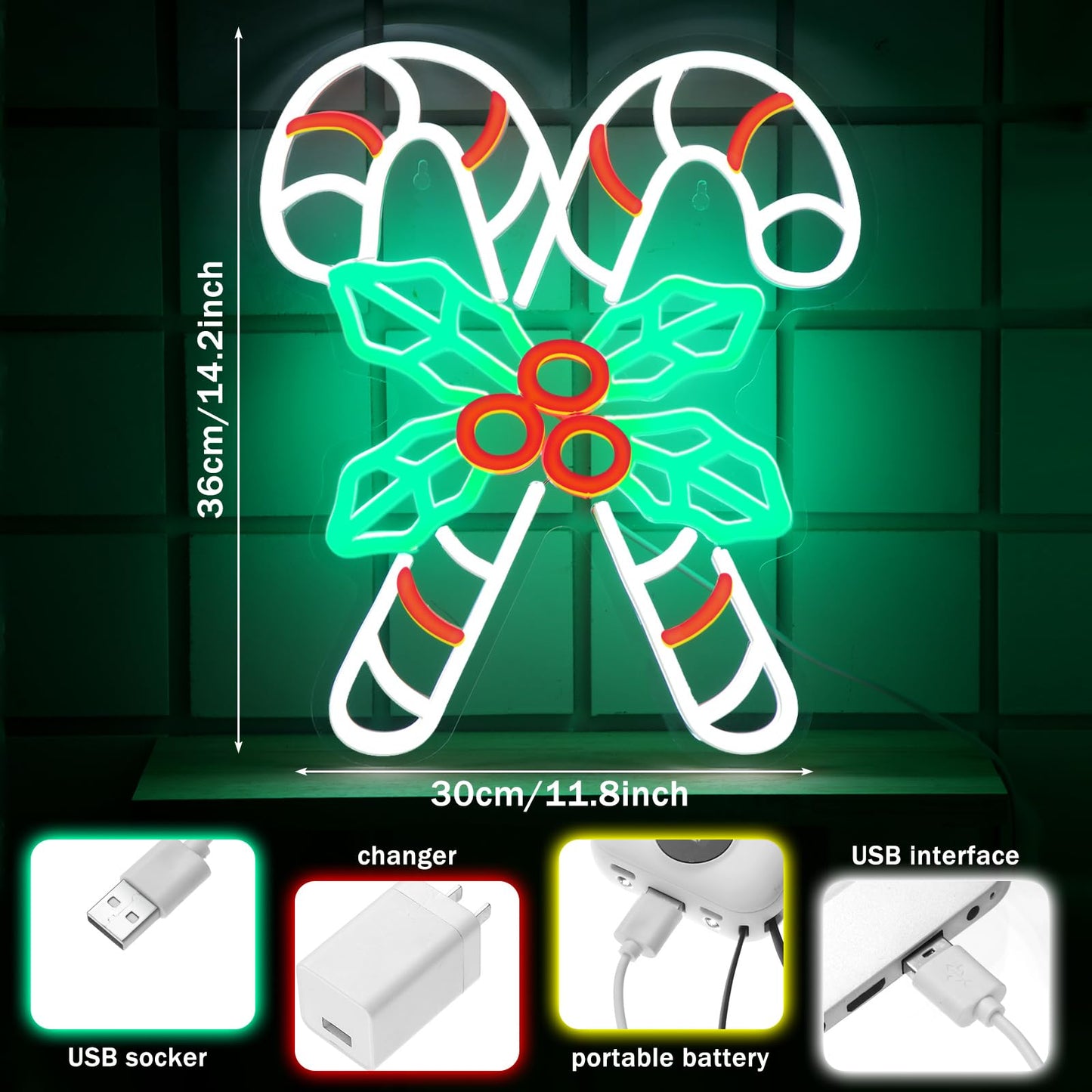Xuhal Christmas Candy Neon Sign Light 14.2 x 11.8 inches Neon Lights Signs LED Sign USB Powered Home Wall Decor Light Up Acrylic Room Decorations for Bedroom Bar Night Light Art Gift Accessories