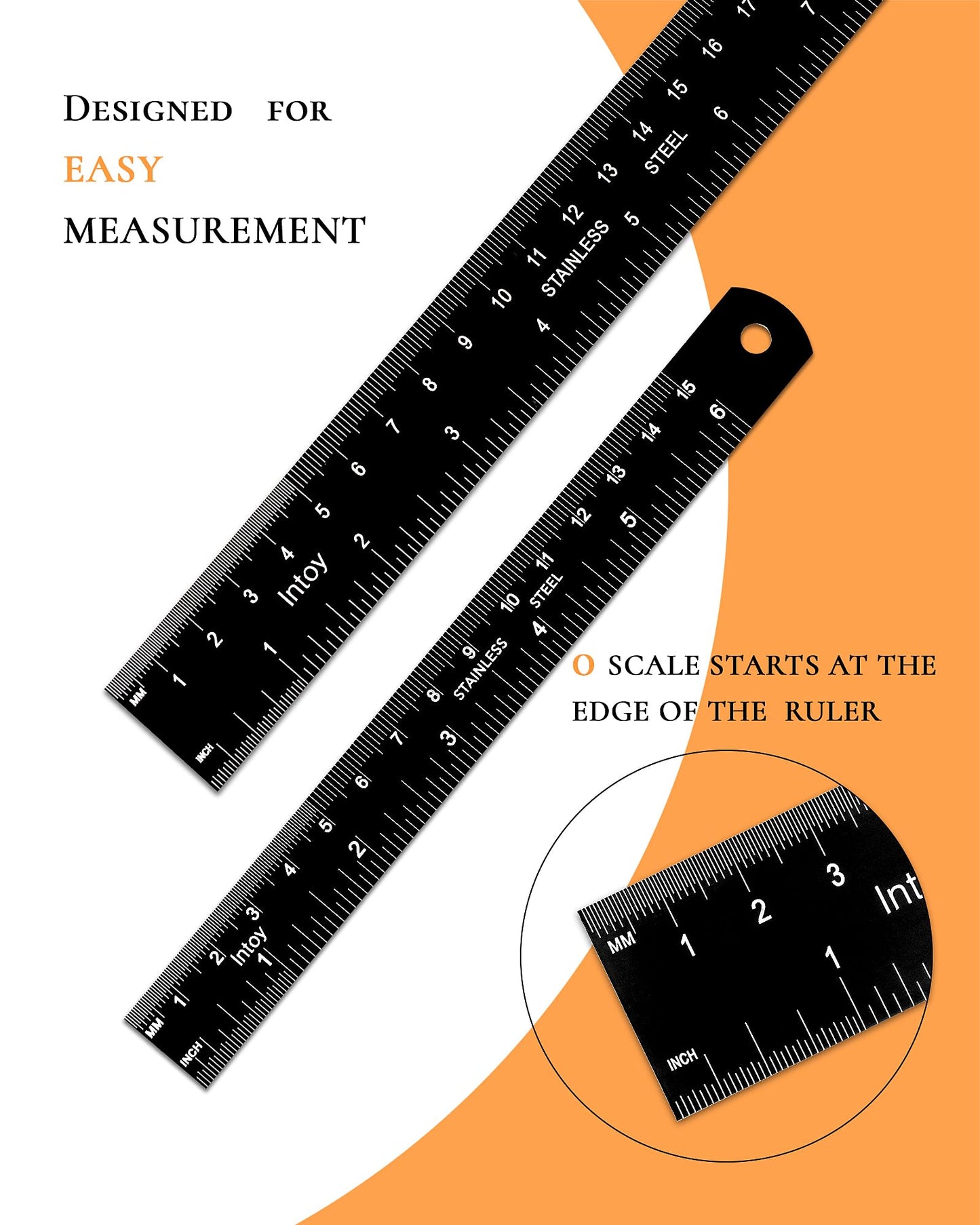 Zotemo Metal Ruler 12 Inch and 6 Inch with Metric Scales Millimeter, Centimiter, and Conversion Table, Easy to Read Straight Edge Starts at 0, Stainless Steel Rule for School and Office, 2 Pack
