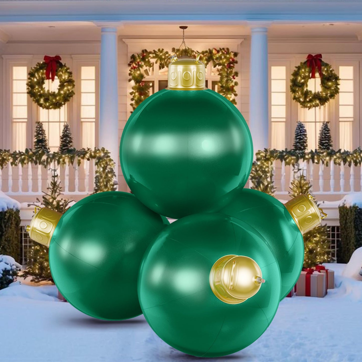 4 in 1 18 Inch Inflatable Christmas Balls Large Inflatable Christmas Ornaments Blow up Xmas Ornaments for Outside Holiday Yard Lawn Porch Decor-Green