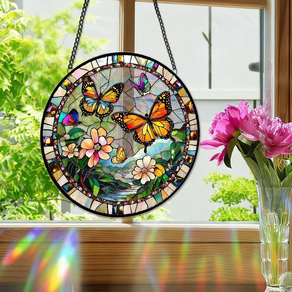 8 Inch Sun Catchers Indoor Window, Acrylic Rainbow Suncatcher Window Hanging Decoration for Living Room Bedroom Summer Home Balcony Ornaments Decoration (207 Butterfly)