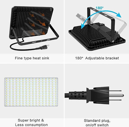 MORSEN 200W Flood Light Outdoor Plug in - 20000LM 5000K LED Flood Light, IP66 Waterproof, UL Listed Daylight Security Lights for Garden, Yard, Garage, Stadium, 2 Pack
