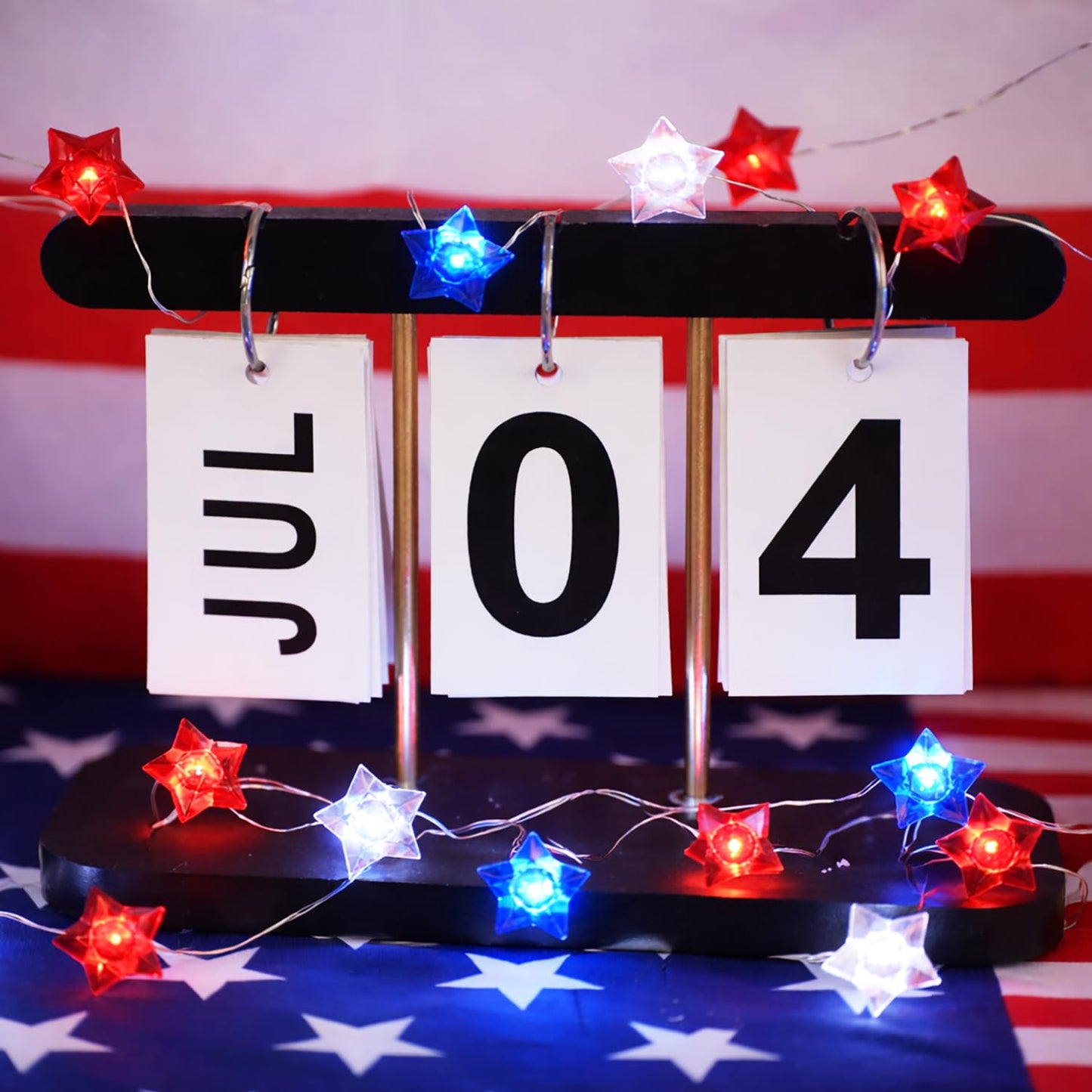 BOHON 4th of July Decorations Battery Operated String Lights with Remote Timer 13 ft 40 LEDs Red White and Blue Lights for Home Patriotic Memorial Independence Day Fourth of July Decor