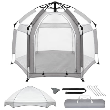 Palopalo Pop Up Baby Playpen with UPF50+ Canopy & Mosquito Net, Indoor & Outdoor Foldable Play Pen for Babies and Toddlers, Portable Baby Beach Tent with Travel Bag, Pop Up Pack and Play Yard, Grey