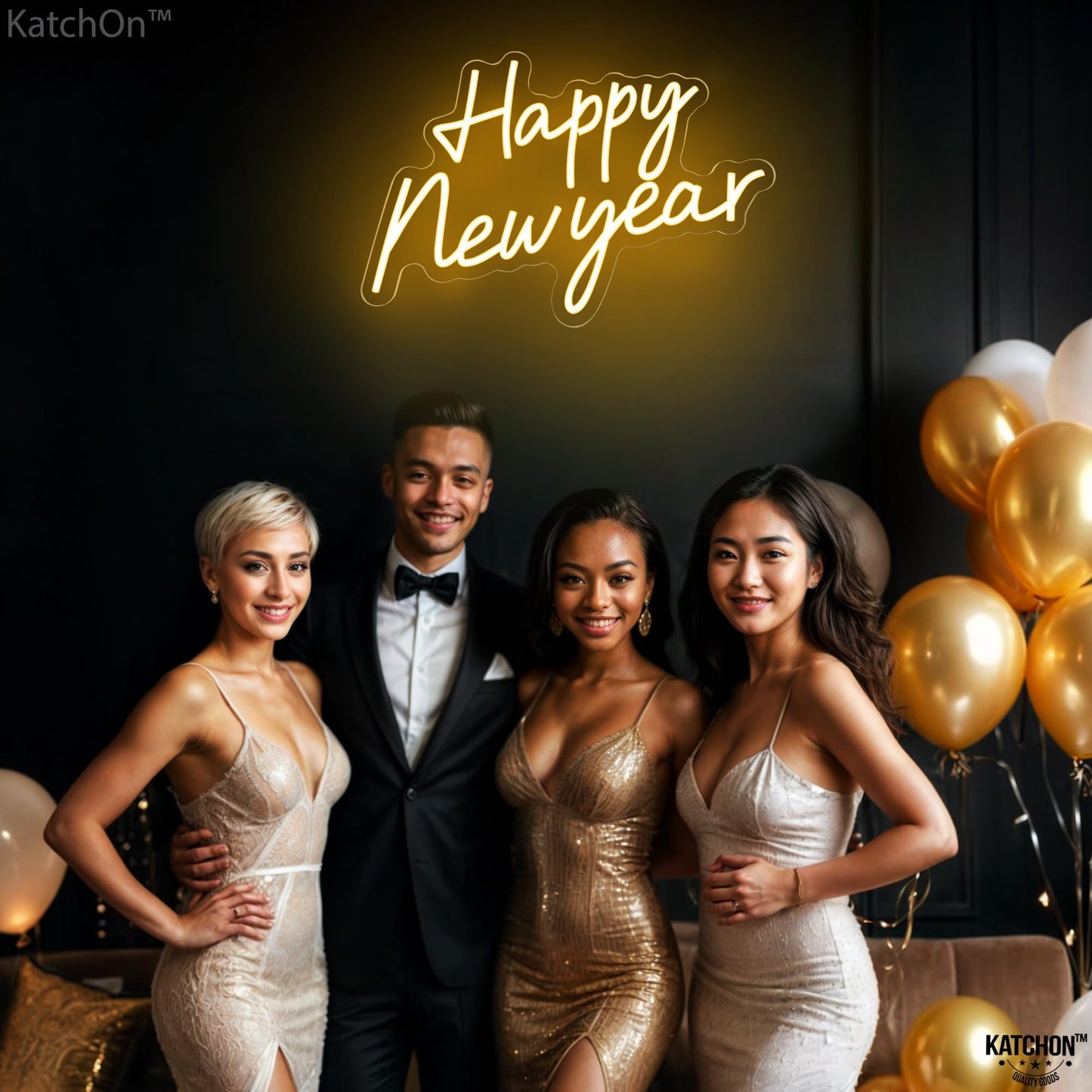 KatchOn, Happy New Year Neon Sign - 16x11 Inch | Happy New Year Led Neon Sign for New Years Decorations 2026 | NYE Lighted Sign, New Years Eve Party Supplies 2026 | New Year Light Up Sign