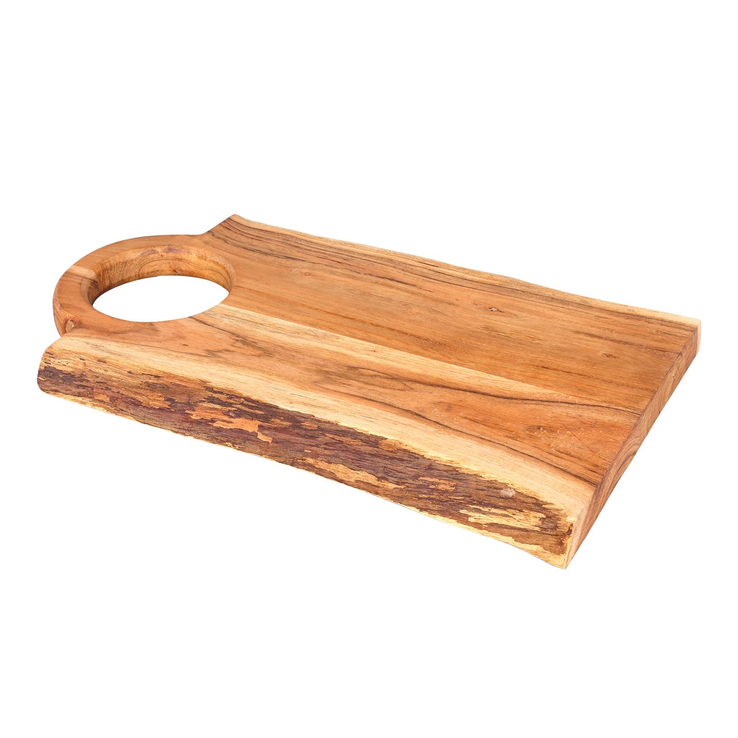 GoCraft Acacia Wood Live Edge Cutting Board – 17 x 10 Inch – with Internal Round Handle | Rustic Rectangular Charcuterie Board | Cheese Serving Tray | Wooden Chopping Block | Kitchen Cutting Platter
