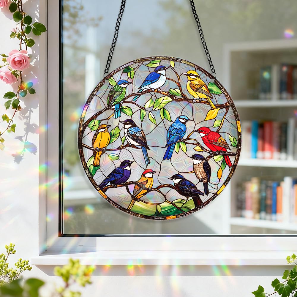 8 Inch Sun Catchers Indoor Window, Acrylic Rainbow Suncatcher Window Hanging Decoration for Living Room Bedroom Summer Home Balcony Ornaments Decoration (76 Bird)