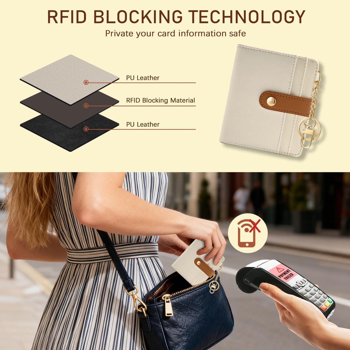 Jogjam Small Ladies Wallet, Rfid Slim Thin Compact Credit Card Women Wallet, PU Leather Bifold Cash Wallet, Zipper Coin Pocket & ID Window, Female Gifts Beige and Caramel
