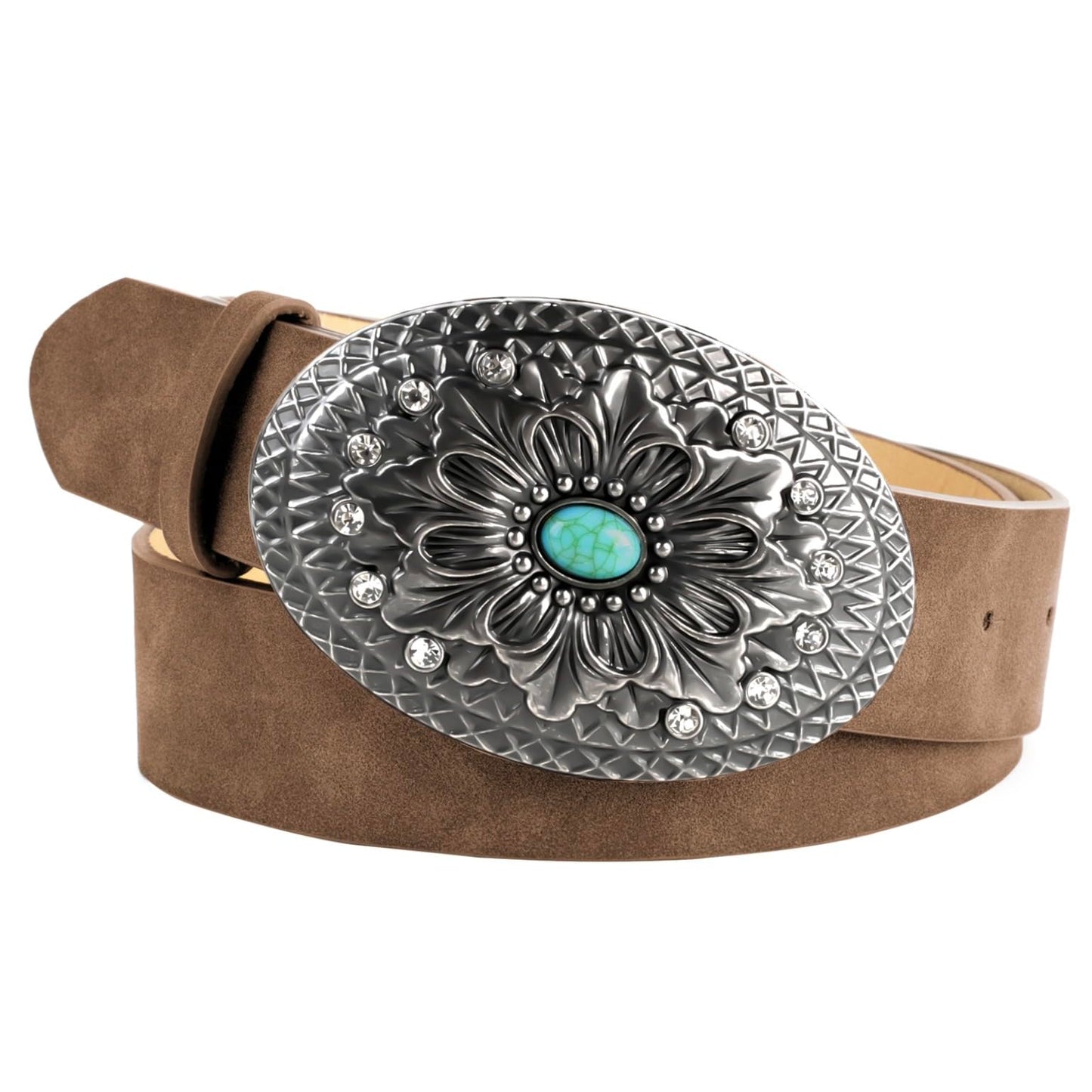 Scarlet Darkness Western Belt for Women Leather Cowgirl Belt with Turquoise Buckle Country Belts for Jeans Dresses
