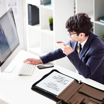POPRUN Professional Zippered Portfolio Binder - Leather Padfolio Organizer with Notepad, Tablet Sleeve & Handles for Business, Meetings, Interviews, and Daily Office Use, Brown