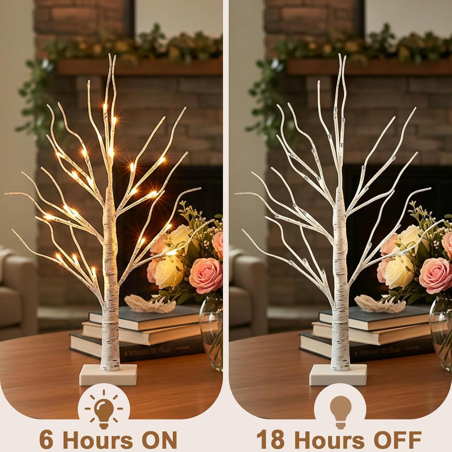 EAMBRITE Lighted Birch Tree Home Decor, Christmas Decorations Indoor 2Pack 24 LED Light Up Tabletop Mini Small Artificial White Trees Lamp with Lights Battery Operated/USB for Table Mantel (2FT)