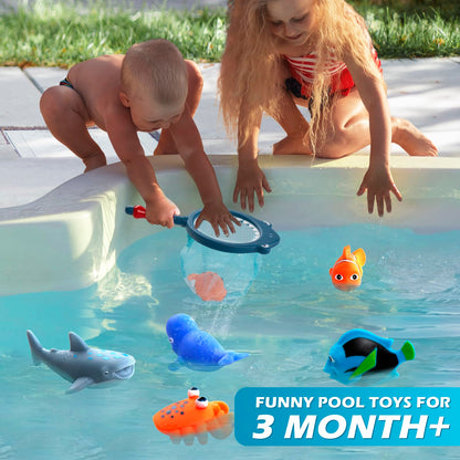 No Hole Mold Free Bath Toys for Toddlers 1-3, Water Toys for 6-12 Months Infants with Storage Bag, Baby Shark Toys for Pool, Bathtub, Beach, Shower, Tub, Kids Boys Girls Gifts