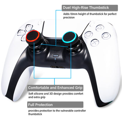 Playrealm FPS Thumbstick Extender & Printing Rubber Silicone Grip Cover 2 Sets for PS5 Dualsenese & PS4 Controller (Black Red+Blue)