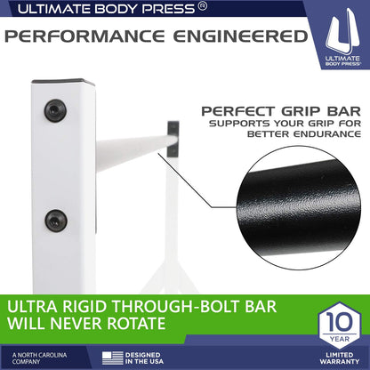 Wall or Ceiling Mount Pull Up Bar with 48” Straight Bar and 22” Risers, Double Wall Mounting Plates Fit 16” or 24” Studs and Joists by Ultimate Body Press