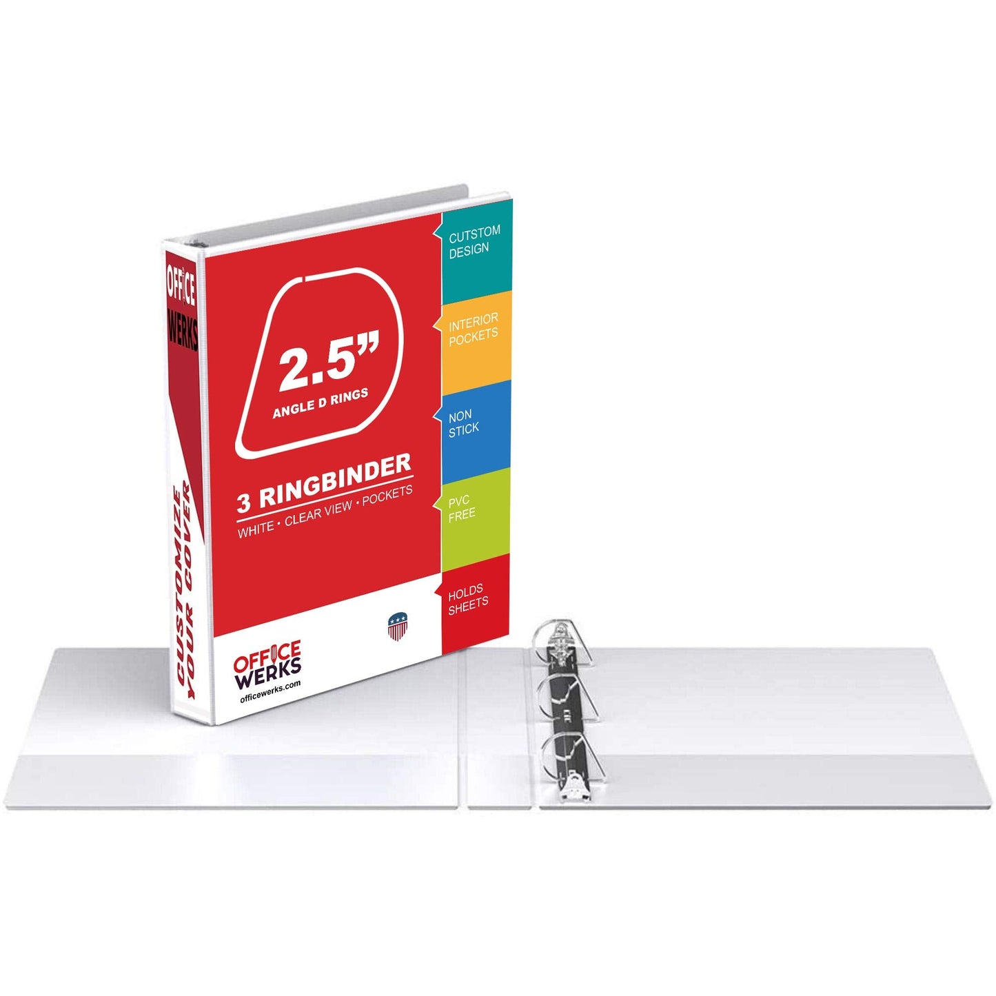 Performore 3 Ring Binder, Professional Angle D Ring 2.5 Inch, Presentation Folder for Standard Pages 8.5 x 11 with Pockets, Crystal Clear View White (4 Pack) - Ideal for Office Supplies