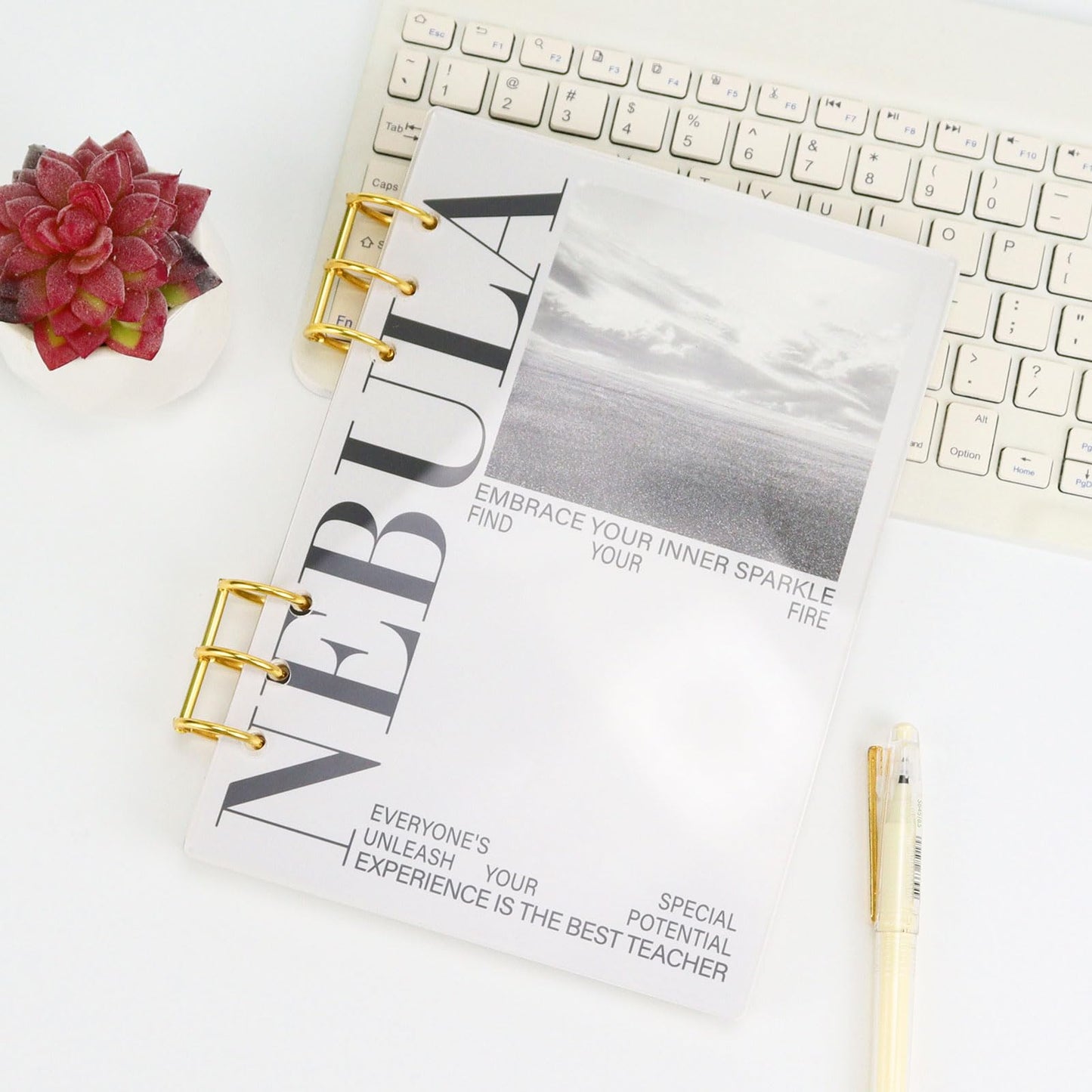 MultiBey A5 Binder 6-Ring Frosted Acrylic Binder Planner Cover with 45 Sheets Lined Paper, Personal Loose Leaf Binders, Gold Metal Round Rings a5 Planner Budget Binders, Lay Flat Design